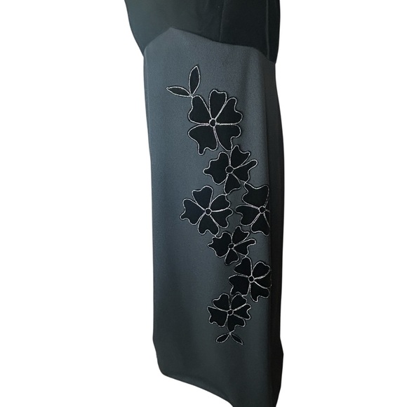 Black Vintage Union Long Full Length Floral Flower Dress Embroidery Velvet 60s - Picture 2 of 16